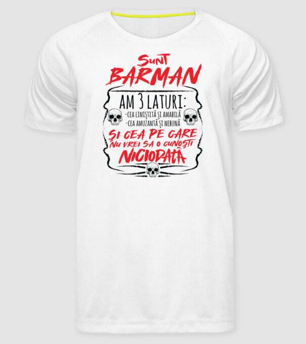 sunt barman am 3 laturi model alb pe tricou