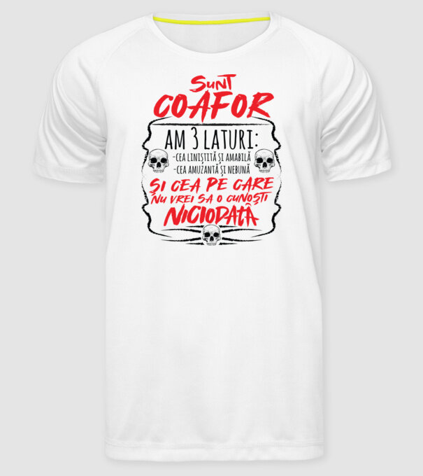sunt coafor am 3 laturi model alb pe tricou