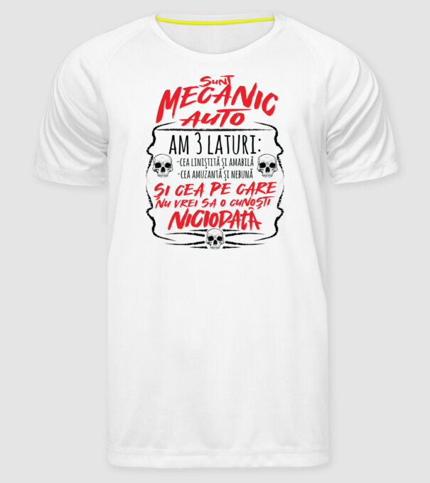 sunt mecanic auto am 3 laturi model alb pe tricou