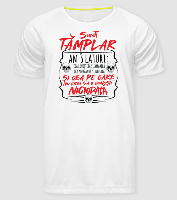 sunt tâmplar am 3 laturi model alb pe tricou