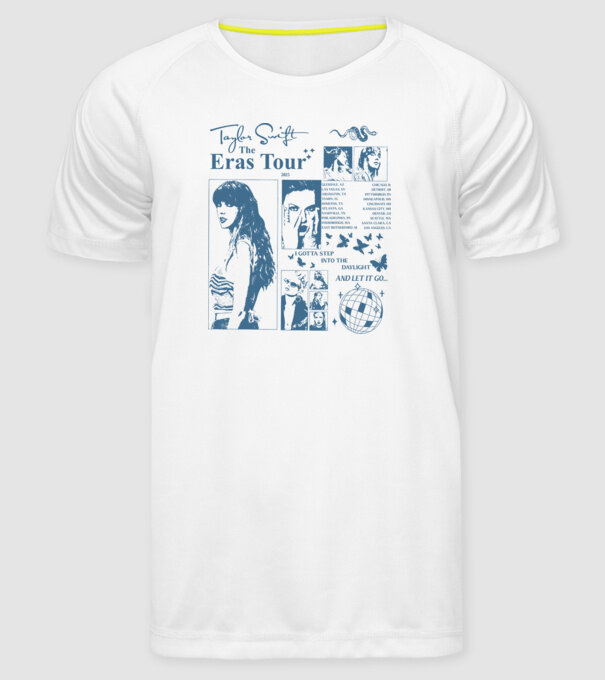 Taylor Swift ERAS print blue model alb pe tricou