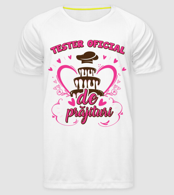 tester oficial de prăjituri model alb pe tricou
