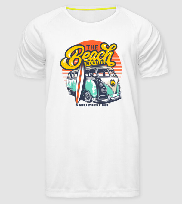 The Beach is Calling model alb pe tricou