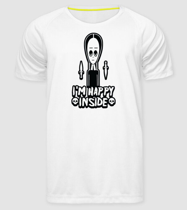 WEDNESDAY Happy inside model alb pe tricou