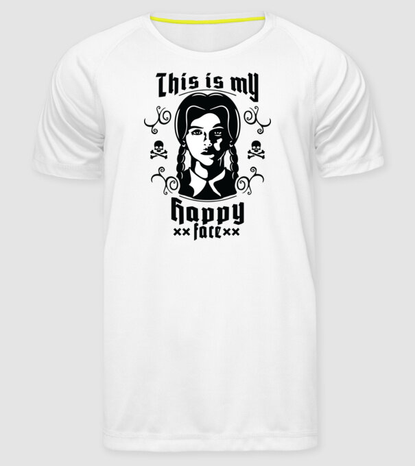 WEDNESDAY This is my happy face model alb pe tricou