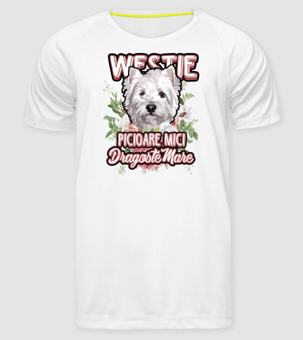 Westie picioare mici dragoste mare model alb pe tricou