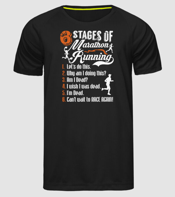 6 stages of marathon model negru pe tricou