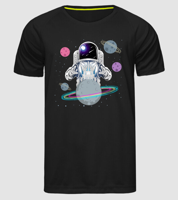 Astronaut planets model negru pe tricou