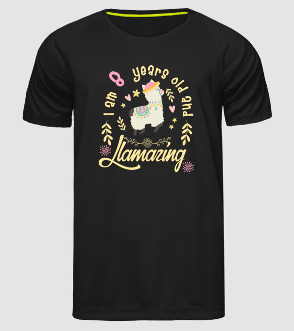 Birthday Llamazing 8 years old model negru pe tricou