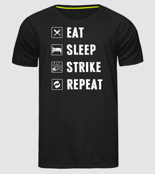 Bowling daily routine model negru pe tricou