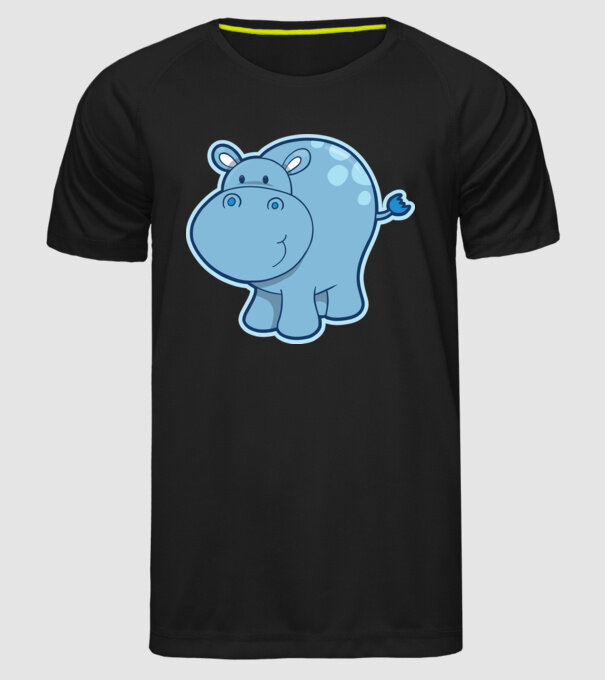 Cartoon hippo model negru pe tricou