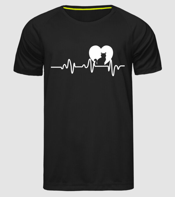 pisică heartbeat model negru pe tricou