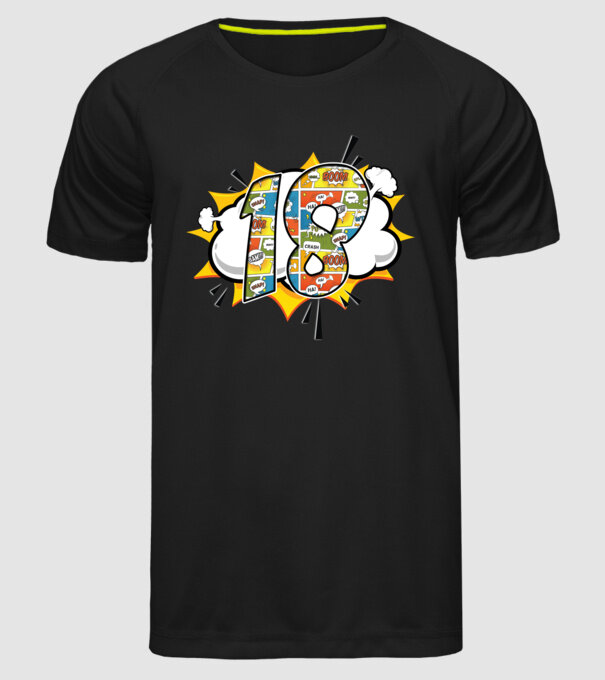 Birthday Comic Number 18 model negru pe tricou