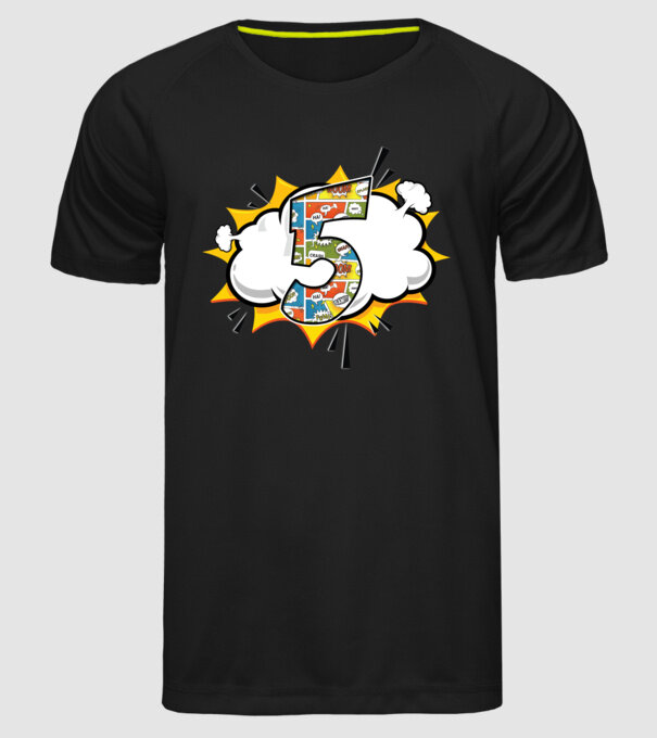 Birthday Comic Number 5 model negru pe tricou