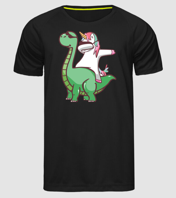Dinozaur dabunicorn model negru pe tricou