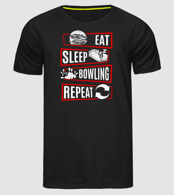 Eat sleep bowling repeat model negru pe tricou