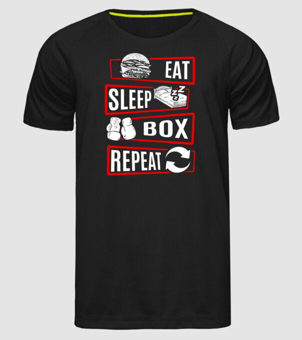 Eat sleep box repeat model negru pe tricou