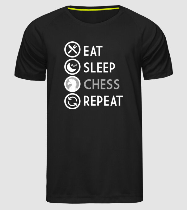 eat sleep chess model negru pe tricou