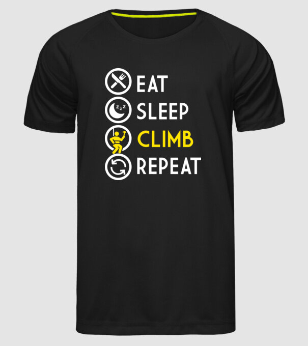 Eat sleep climb model negru pe tricou
