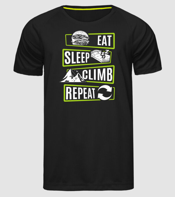 Eat sleep climb repeat model negru pe tricou