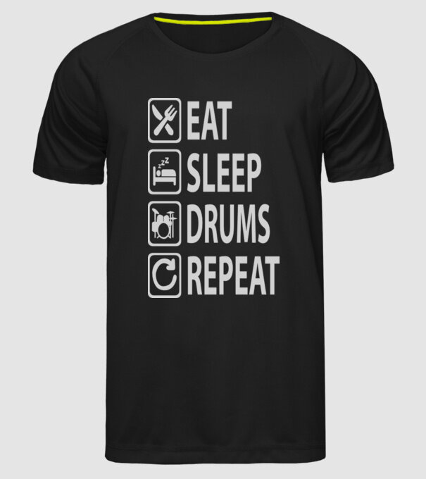Eat Sleep Drum Repeat model negru pe tricou