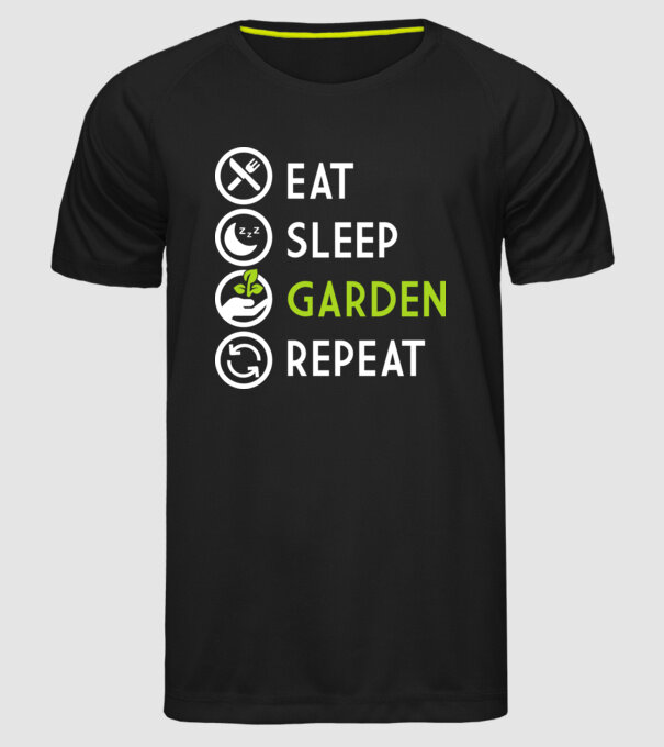 Eat sleep garden repeat model negru pe tricou