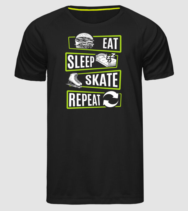 Eat sleep repeat patinaj V2 model negru pe tricou