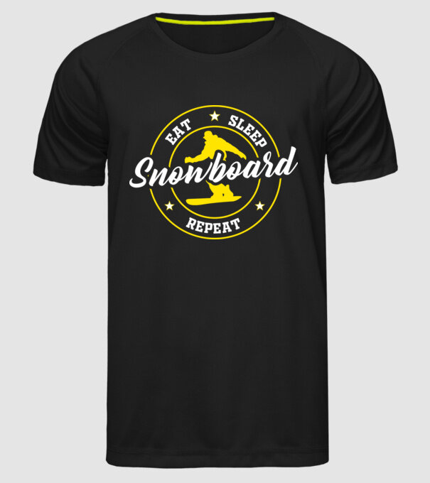eat sleep snowboard model negru pe tricou