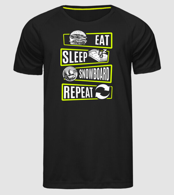 Eat sleep SNOWBOARD repeat V2 model negru pe tricou