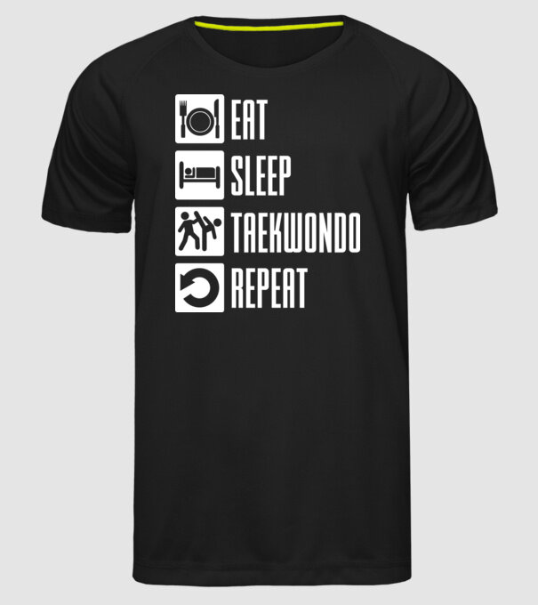 Eat sleep taekwondo model negru pe tricou
