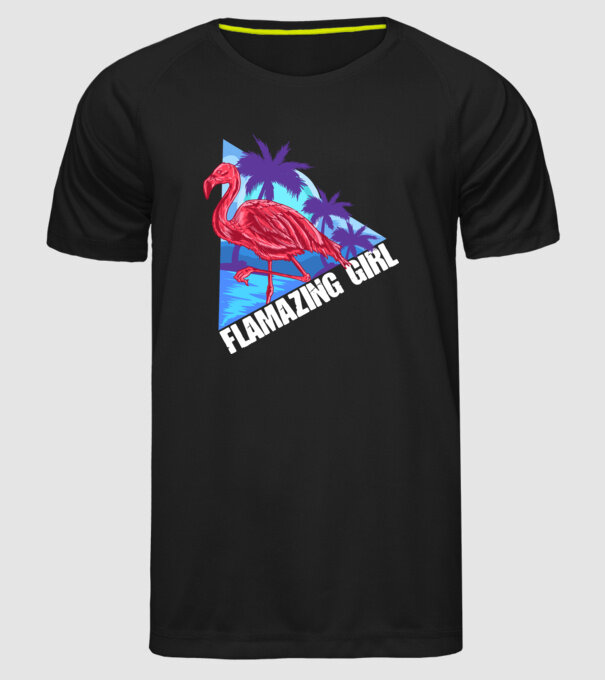 Flamingo girl model negru pe tricou