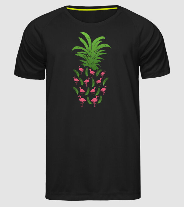 Flamingo ananas model negru pe tricou