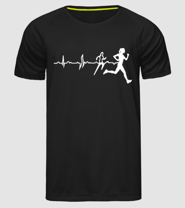 femeie alergătoare ecg model negru pe tricou