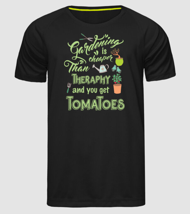 Gardening is cheaper than theraphy model negru pe tricou