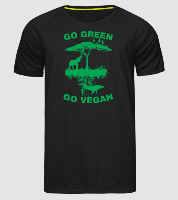 go green go vegan model negru pe tricou