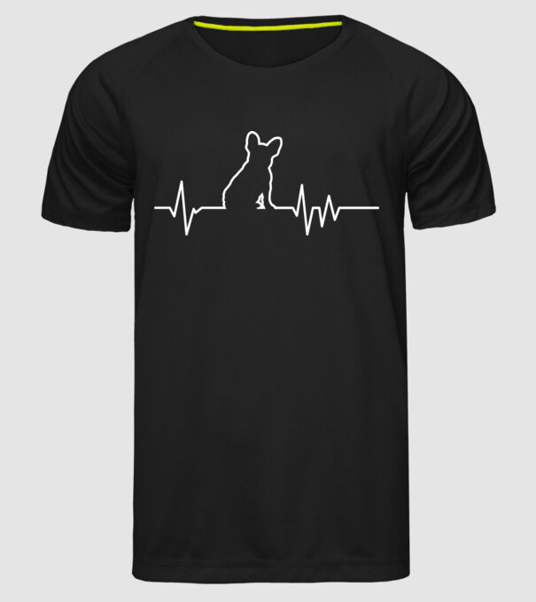 Heartbeat line Francia Bulldog model negru pe tricou