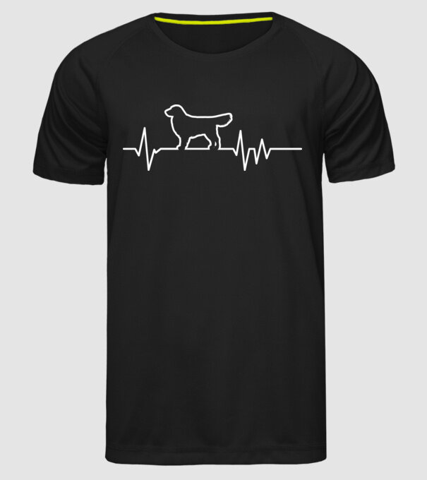 Heartbeat line Golden Retriever model negru pe tricou