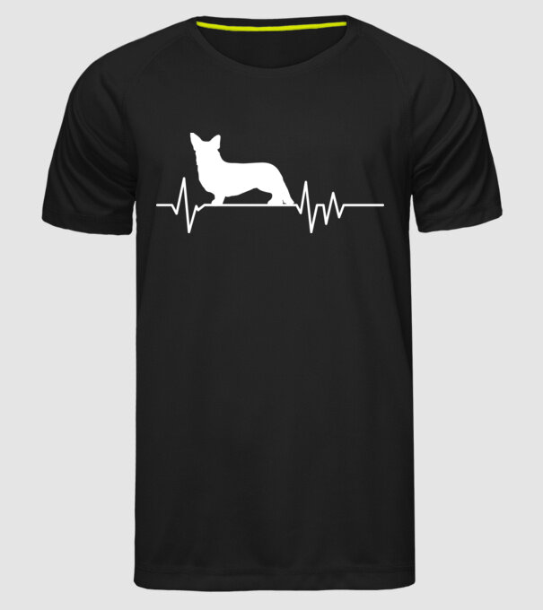 Heartbeat silueta Corgie model negru pe tricou