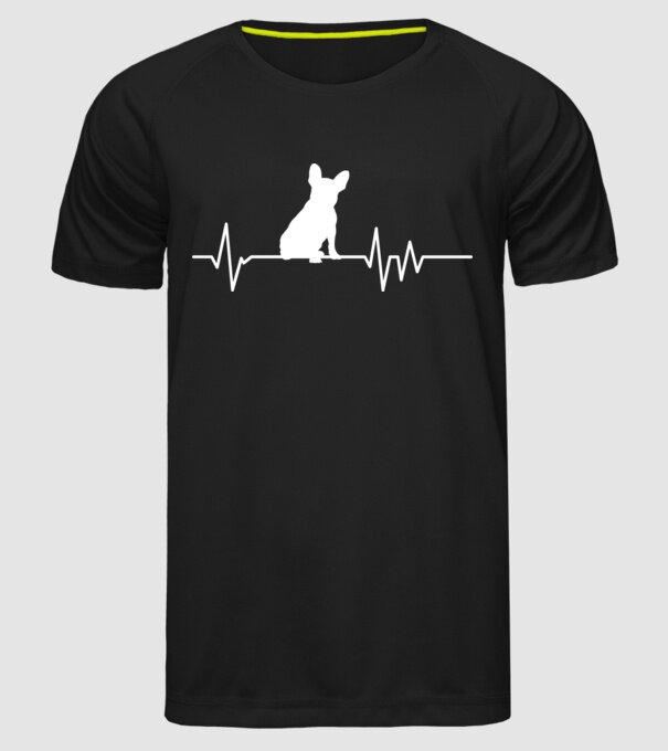 Heartbeat siluetă Bulldog francez model negru pe tricou