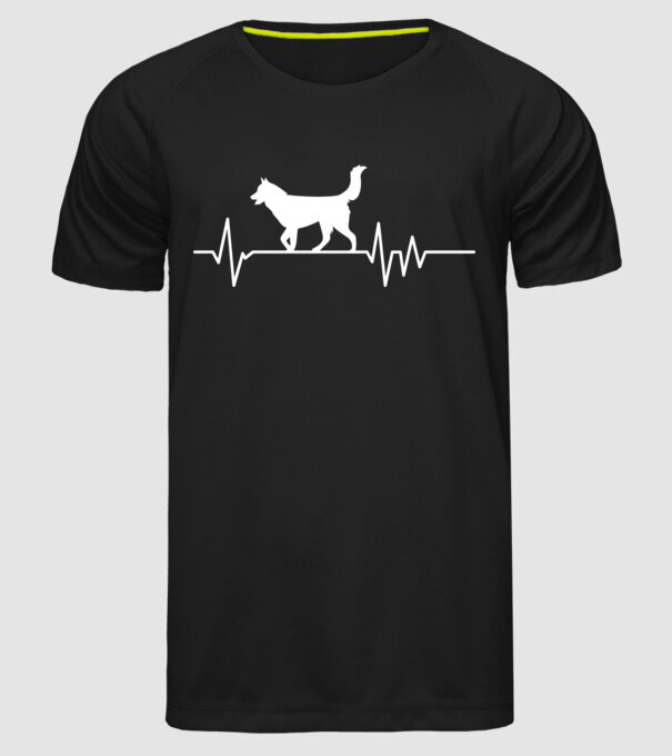 Heartbeat silueta Husky model negru pe tricou