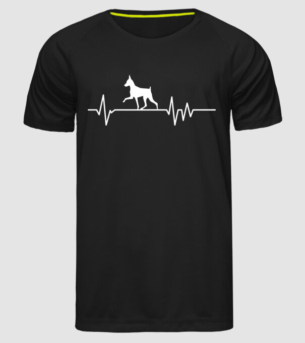 Heartbeat silueta Pinscher model negru pe tricou