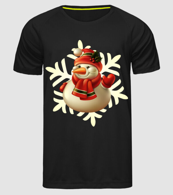 Om de zăpadă Moș Crăciun model negru pe tricou