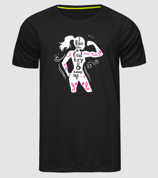 i run like a girl model negru pe tricou