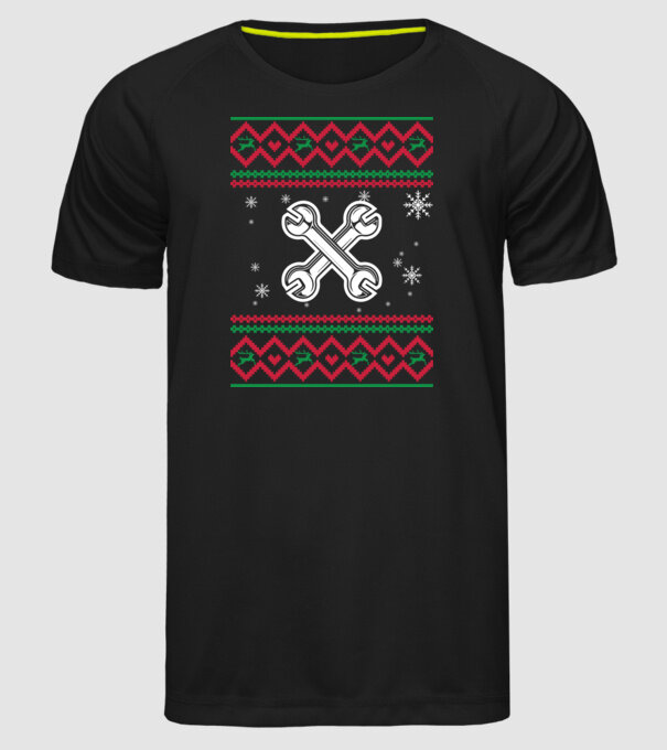 Model tricotat de Crăciun - mecanic auto model negru pe tricou