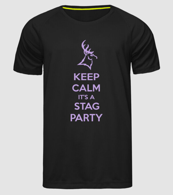 Keep calm stag party on model negru pe tricou