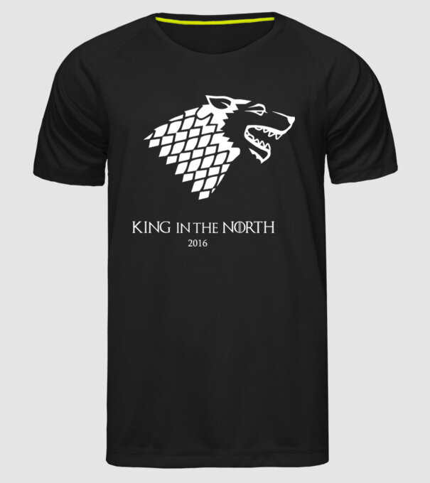 King in The North Wolf model negru pe tricou