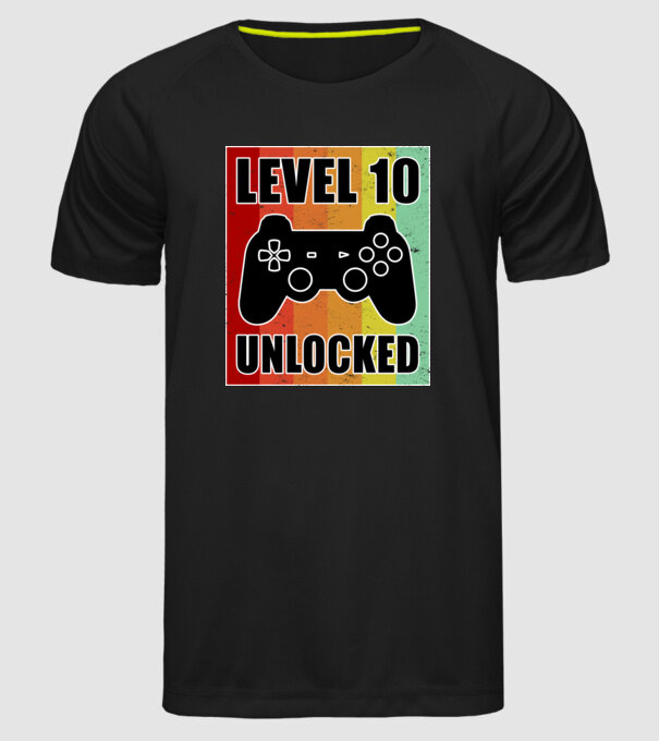 level 10 unlocked retro gamer model negru pe tricou