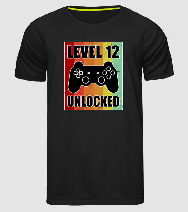 level 12 unlocked retro gamer model negru pe tricou