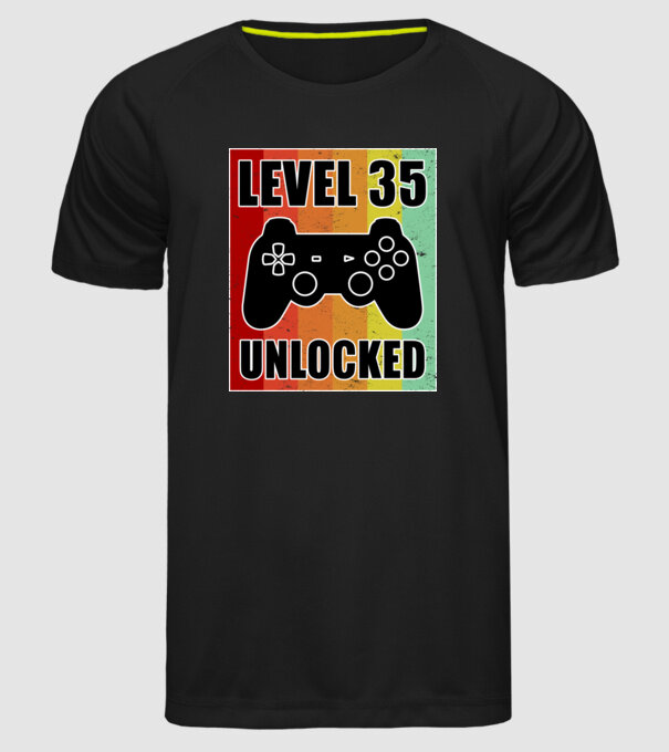level 35 unlocked retro gamer model negru pe tricou