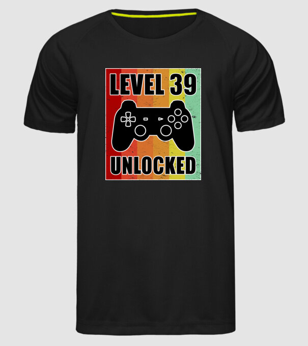 level 39 unlocked retro gamer model negru pe tricou